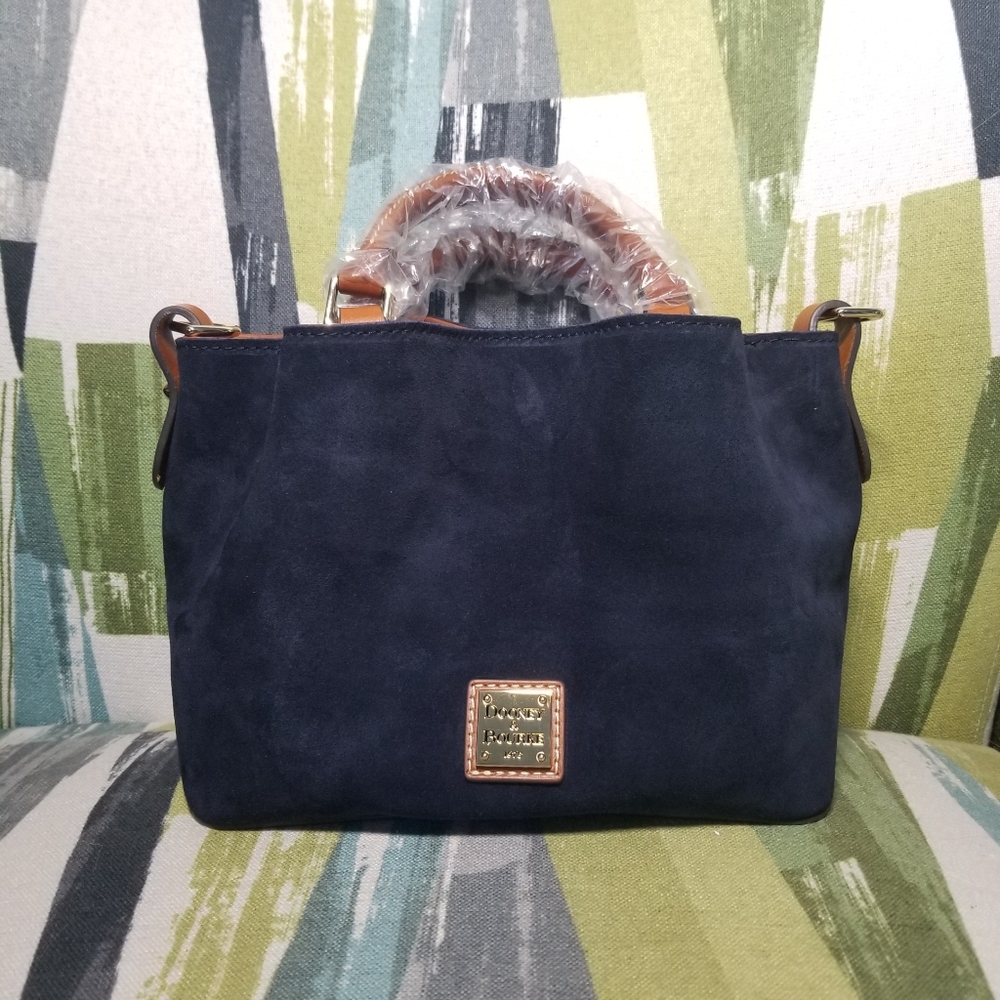 Dooney & Bourke Suede Mini Barlow Satchel In Navy Chic Purse - Picture 1 of 12